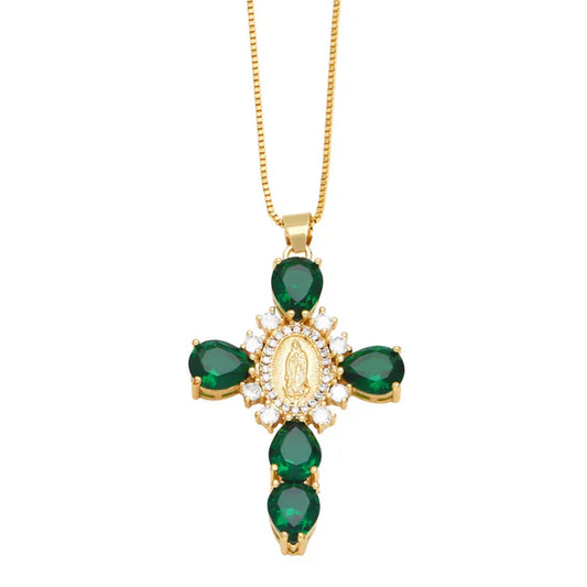 Grün/Goldene Maria Kreuzkette
